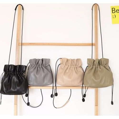 Fashion High Quality Candy Small Bucket Bags Women Simple Black Solid Shoulder Bag Woman Daily Travel Casual PU Leather Bags