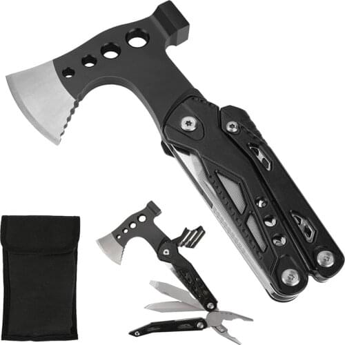 Camping Multi tool Accessories Men Gifts 15 in 1 Folding Pocket Survival Tools with Knife Ax Hammer Pliers Bottle Screwdrivers