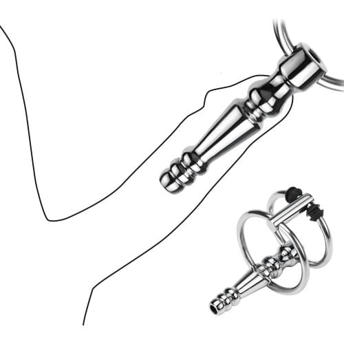 Male Delay Ejaculation Stainless Tube Stainless Steel Urethra Dilator Sex Toys for Men Double Rings for Penis Insert BDSM
