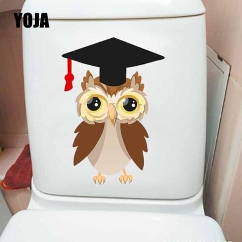 YOJA 16.3X23.3CM Wall Sticker Individual Colored Cartoon Owl WC Toilet Decal Bedroom Home Decor T5-0636