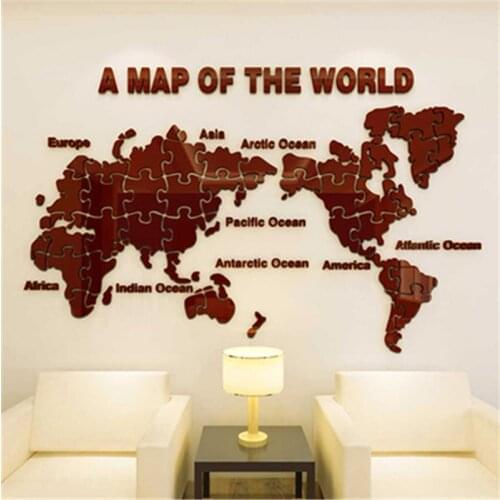 New World Map puzzle Three-dimensional Crystal Acrylic Wall stickers office living room backdrop 3D sticker Home decor Christmas