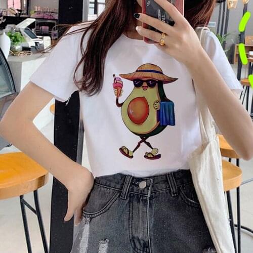 New Women T-Shirts Summer Cute Avocado Printed Tops Tees Female T-shirt Short Sleeve White Tshirt for Lady Casual Tops