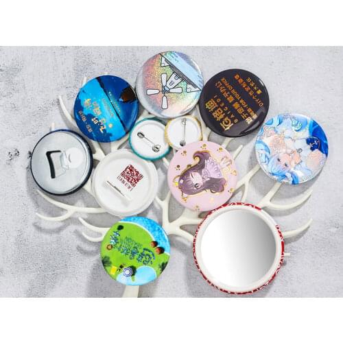 Wholesale custom logo round tinplate badge carton print hologram tinplate badge