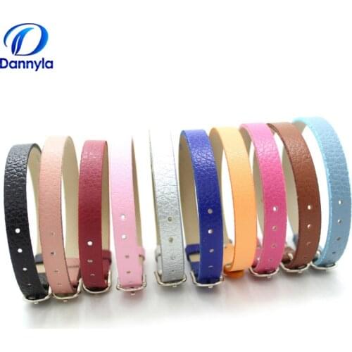 Wholesale 10pcs/lot Mix Color 8mm Litchi PU Leather Bracelet Fit Slider Charms/letter LSBR032