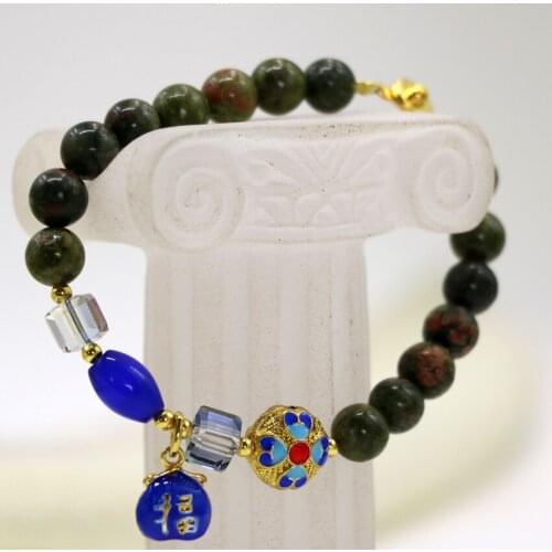 Original design 8mm natural unakite round beads charms bracelets women cat eyes cloisonne new fashion diy jewelry 7.5inch B2943