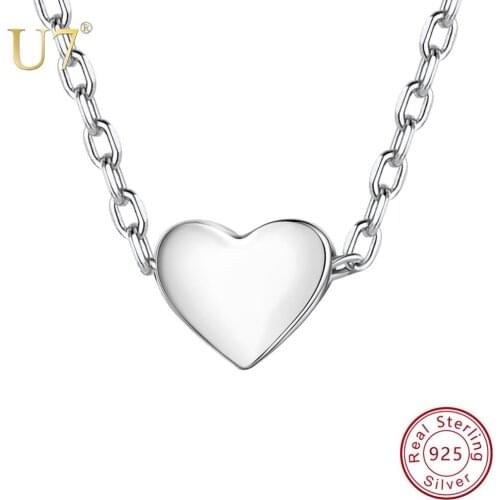 U7 Personalized 925 Sterling Silver Heart Pendant Necklace Custom Couple/Lover Name Engravable Jewelry Silver/Gold/Rose Gold