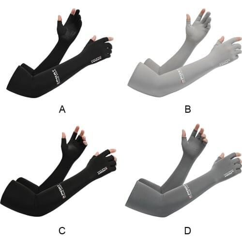 Ice Fabric Arm Sleeves for Summer Sports UV Protection Running Cycling Driving Half Finger Long Gloves Hand Protector Unisex