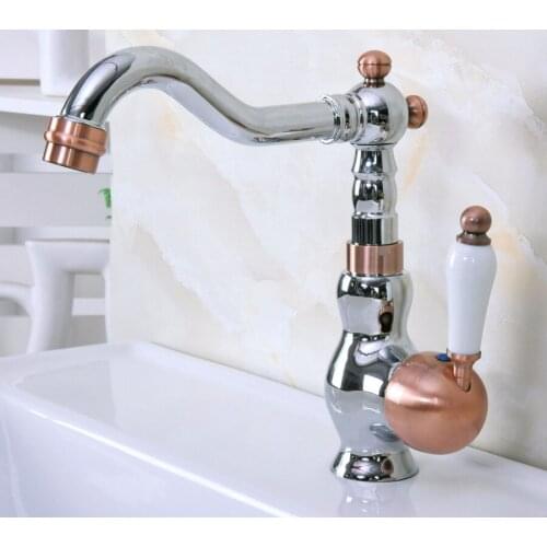 Polished Chrome Antique Red Copper Brass Single Handle One Hole Bathroom Basin Kitchen Sink Swivel Spout Faucet Mixer Tap mnf913
