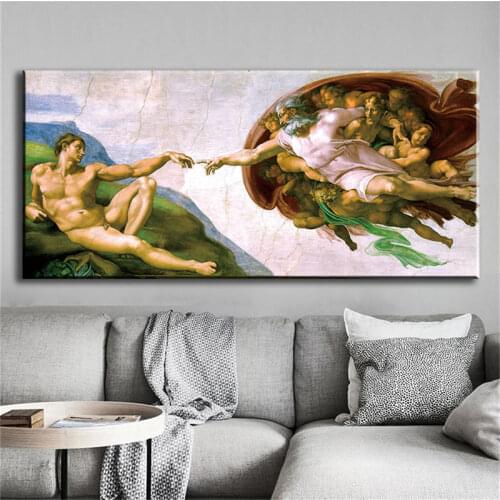 Sistine Chapel Ceiling Fresco of Michelangelo Creation of Adam Poster Print on Canvas Painting Wall Art For Living Room Unframed