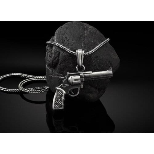 Retro style revolver mens necklace pendant accessories pure tin weapon pendant mens necklace