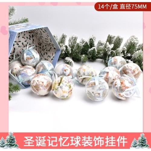 Christmas decoration supplies 75MM paper bag ball memory ball pendant bar decoration shopping mall scene layout sticker ball