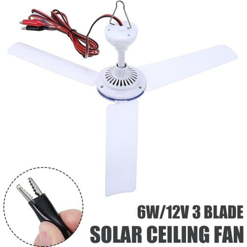 Solar Powered Ceiling Fan 12V 6W 20'' Electric Hanging Fan With Switch 3 Blades Energy-saving For Caravan Camping Household