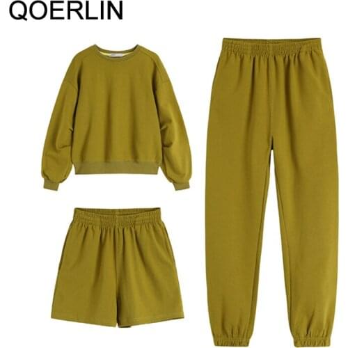QOERLIN Sweatshirts Suits Loose Casual Autumn Winter Hip Hop Pants Female Oversized Pullovers Elastic Waist Sweatpants Plus Size