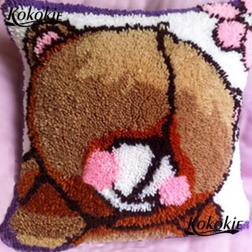 Latch Hook bear cross-stitch cushion Crocheting Rug Kits DIY embroider needlework kits Pillowcase Unfinished embriodered mats