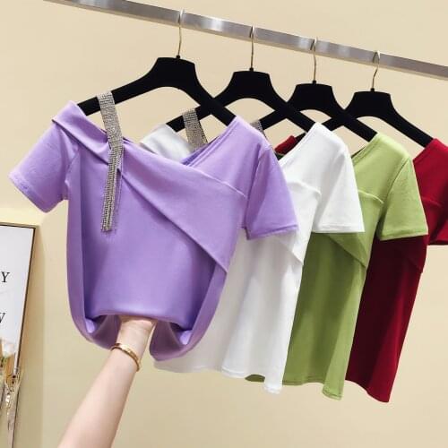 Gkfnmt Short Sleeve Slash Neck T Shirt Women Clothes 2020 Summer Tops Tshirt Purple Yellow T-Shirt Korean Sexy Tee Shirt Femme