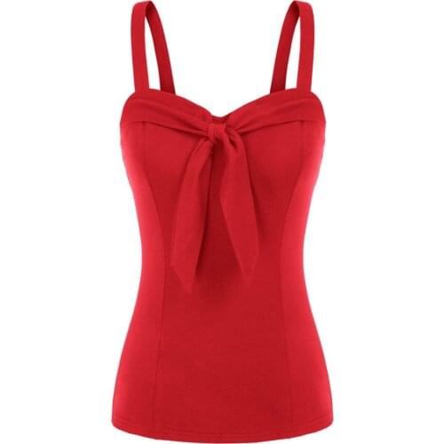 Belle Poque Women Camisole Vintage Tie Decorated Tops Wide Strap Sweetheart Neck Cotton Tops Pure Color Summer Breathable New