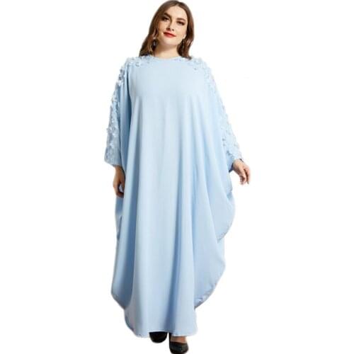 Abaya Batwing Sleeve Flower Kaftan Arab Jilbab Maxi Robe Gown Ramadan Long Dress For Women Muslim Casual Loose Kaftan Fashion