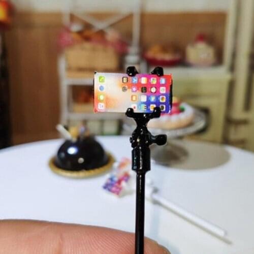 1 Set 1:12 Miniature The Selfie Stick + Cell Phone Model For Doll Dollhouse Acessories