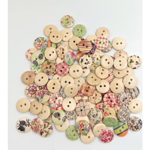 100Pcs Colorful Flower 2 Holes Wooden Buttons Sewing Scrapbook Craft DIY Decor Hot