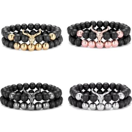 2pcs/lot 8mm ox crown gold silver copper cz zircon cubic zirconia beads bohemian Bracelet Stone Bangles tyh3