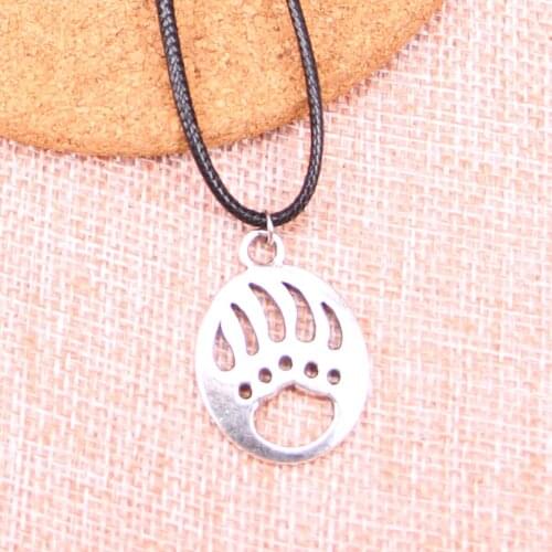 20Pcs Antique Silver Color bear paw Pendant 30*22mm Leather Chain Necklace Black Leather Cord Necklace