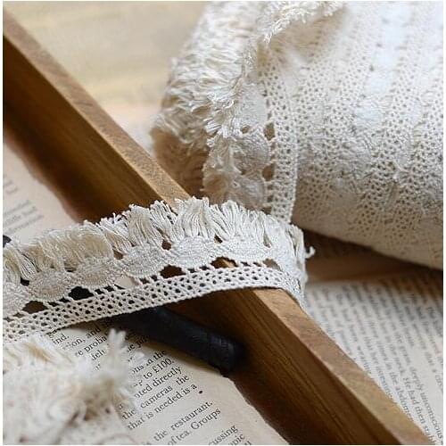 5 Meters/lot 3.2cm Width 100% Cotton Beige Color Water Soluble Tassel Lace Trim Fabric Lace Mesh