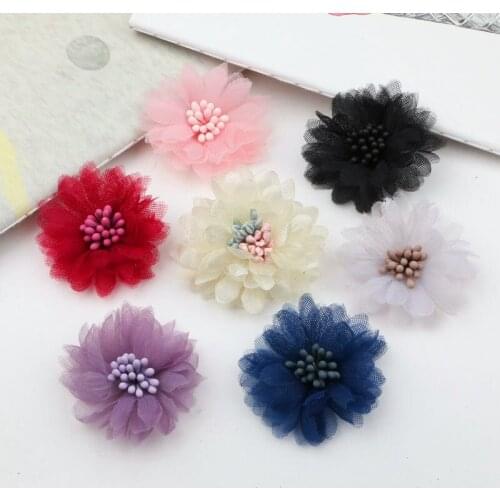 Newest 5pcs/Lot 36cmm Chiffon Fabric Flowers Girls Hair jewelry DIY Garment Ornament Accesories Headwear Button Patch Sticker