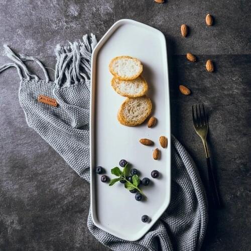 ANTOWALL 1pcs Ceramic Matte 4 Color Long Steak Western Food Display Plate Dish Sushi Cake PlatterTableware