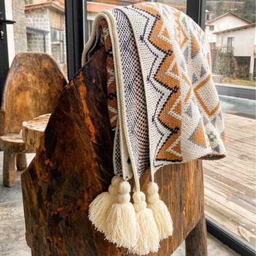Bohemian Knitted Shawl Blanket Winter Blanket Travel TV Nap Blankets Air Condition Blankets Sofa Cover Blanket Bed Decorative