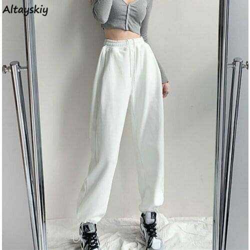 Casual Pants Women Pure Color Cozy Feminine Daily All-match Korean Style High Waisted Students Spring Full Length Trendy Mujer