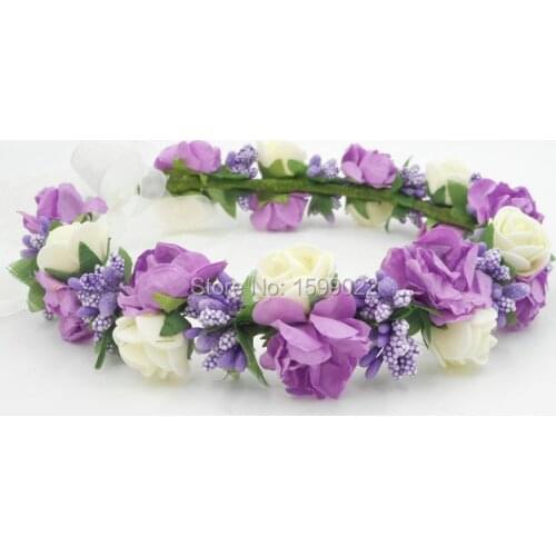 Purple Paper Foam Rose Flower Girl Crown for Baby Girls Children Bridal Head Garland Boho Hair Accessories Wedding headdress