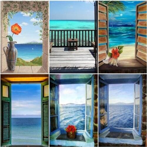 GATYZTORY Painting By Number Window Scenery HandPainted Drawing On Canvas Gift Picture By Number Seaside Kits Home Decoration 40