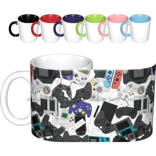 Gamer Controller All Ceramic Mugs Coffee Cups Milk Tea Mug Play Videogames Retro Geek Culture Pixel Bit 8bit Style Playstation