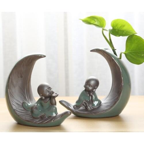 Hydroponic Plant Flower Creative Zen Little Monk Home Decoration Garden Figure Ceramic Flower Pot Indoor Art Decoration Vase
