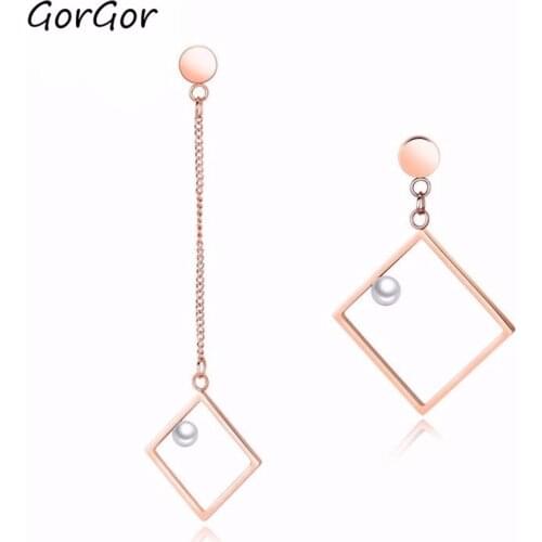 GorGor New Fashion Hot Sale Geometric Asymmetric Womens Japanese And Korean Temperament Long Pendant Simple Earrings 434