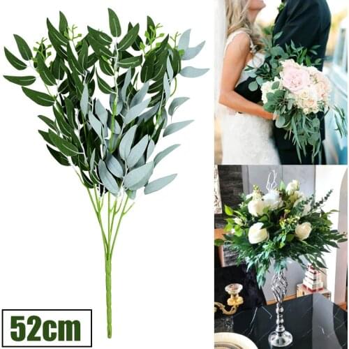 Artificial Willow Leaves Branche Silk Leaf Fake Plant For Home Wedding Bride Bouquet Birthday Party Decor Flower Wreath Supplies
