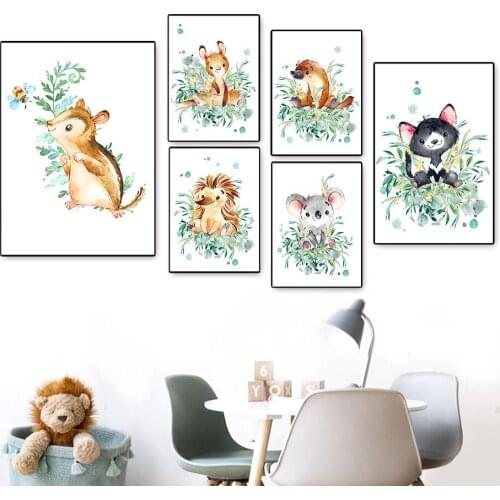Cute Fox Deer Bear Squirrel Cartoon Wall Art Canvas Painting Nordic Posters And Prints Nursery Wall Pictures Kids Room Decor