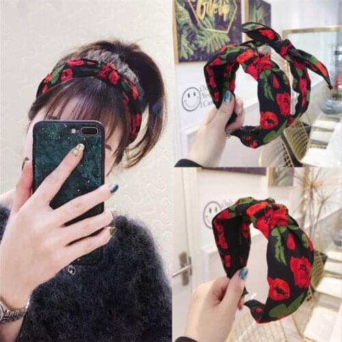 Fashion hair accessories womens printed fabric middle knotted bow headband headband wild girls wash sports hair band headwear