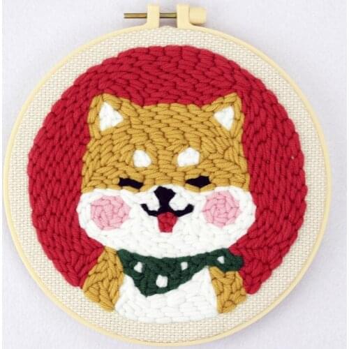 Cute Dog Punch Needle Embroidery Kit for Beginner Punch Needle Cross Stitch Kit Easy Embroidery DIY Home Decor English Manual