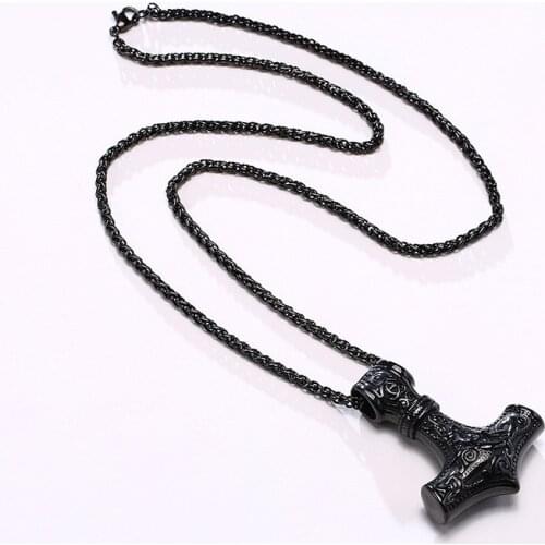 Stainless Steel Viking The Hammer of Thor Pendant Necklace for Men Jewelry