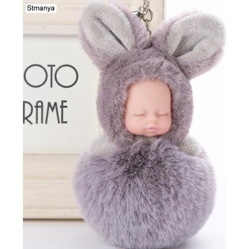 New Women Cute Rabbit Ears Sleeping Hairball Top Quality Keychains Business Charm Accessories Hot Men Best gift Jewelry K2045