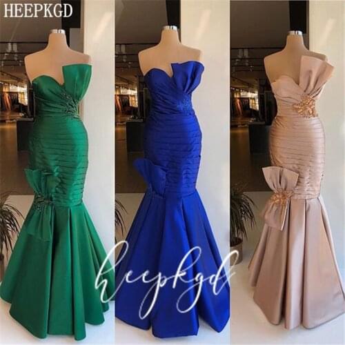 New Design Royal Blue Long Mermaid Evening Formal Dress Sweetheart Pleat Satin Plus Size Prom Party Gowns Women Pageant Dresses