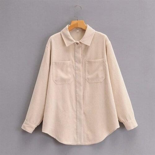 Autumn women casual long sleeve loose corduroy jackets Fad female turn-down collar single breasted Vogue outwear jacket femme