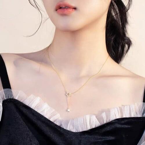 Moving Star Cubic Zirconia Clavicle Chain Gold Silver Color Necklace For Women Girls Long Tassel Dainty Jewelry Gifts