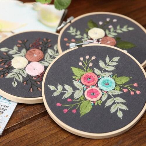 Handcraft Embroidery Flower Cross Stitch Kit Needlework Ribbon Painting DIY Embroidery Hoop for Beginner Home Decoration