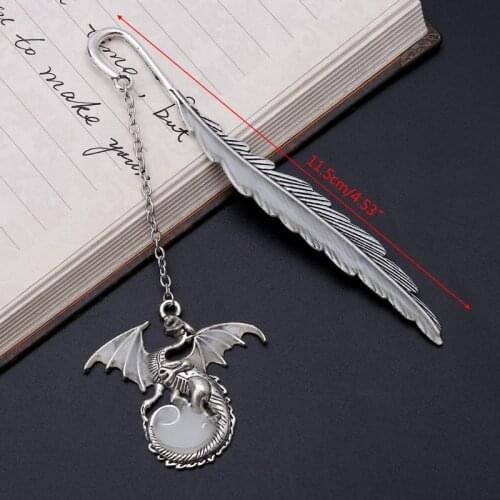 Glow In The Dark Luminous Book Marker Creative Feather Dragon Bookmark Label School Office Stationery W91A