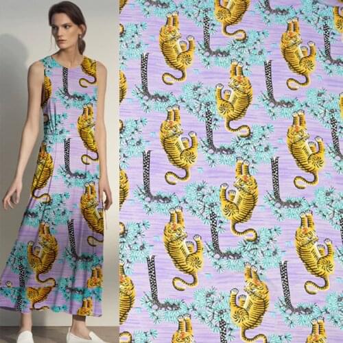 Tiger design pure silk Crepe DE chine silk fabric 15momme 140cm width,SCDC890