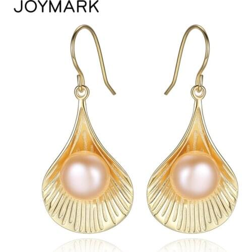 Scallop-shaped Vintage Style 925 Sterling Silver Hook Drop Natural Fresh Water Pearl Earrings For Party Dating JPSE008