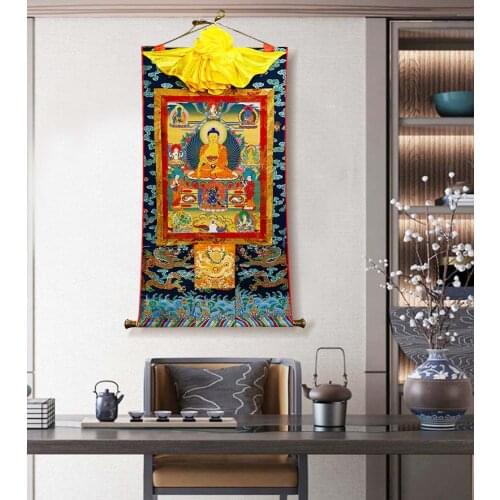 High grade Buddhism Thangka HOME altar WALL Decor ART silk Sakyamuni Buddha Thang-ga painting Wholesale Buddhist supply large