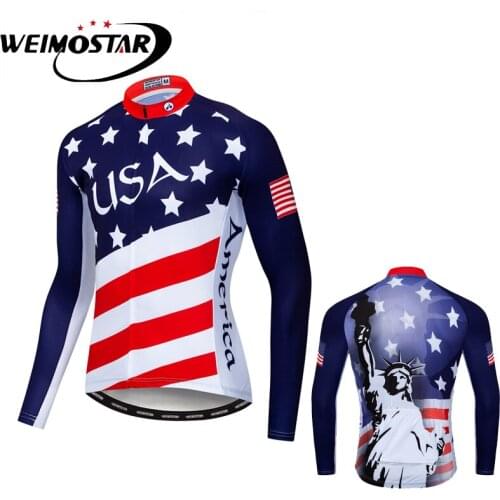 Weimostar USA Mens Long Sleeve Cycling Jersey Tops Full zipper breathable Bicycle Clothes Autumn polyester Bike Shirts Ciclismo